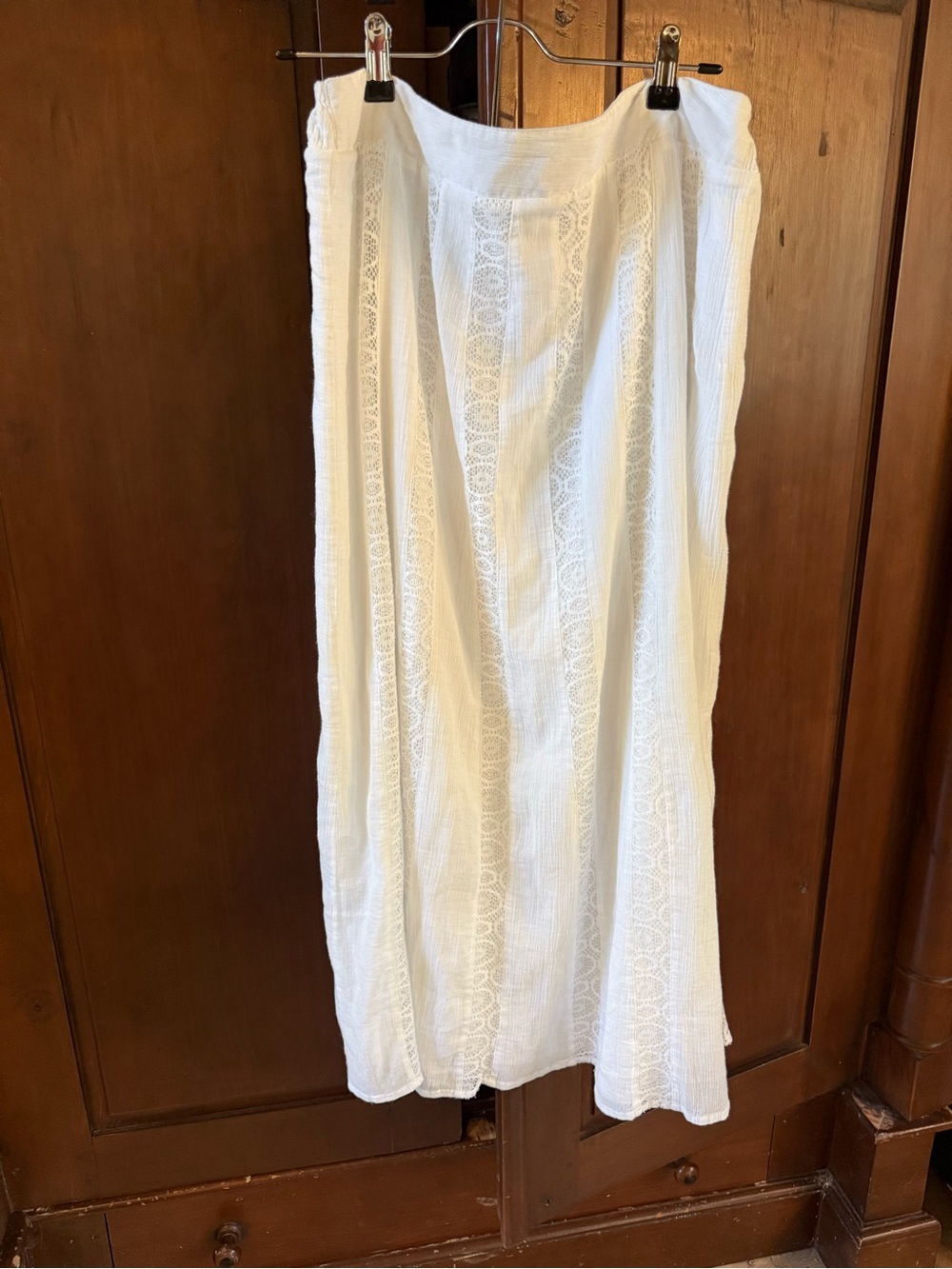 St. John White Maxi Skirt with Lace Panels